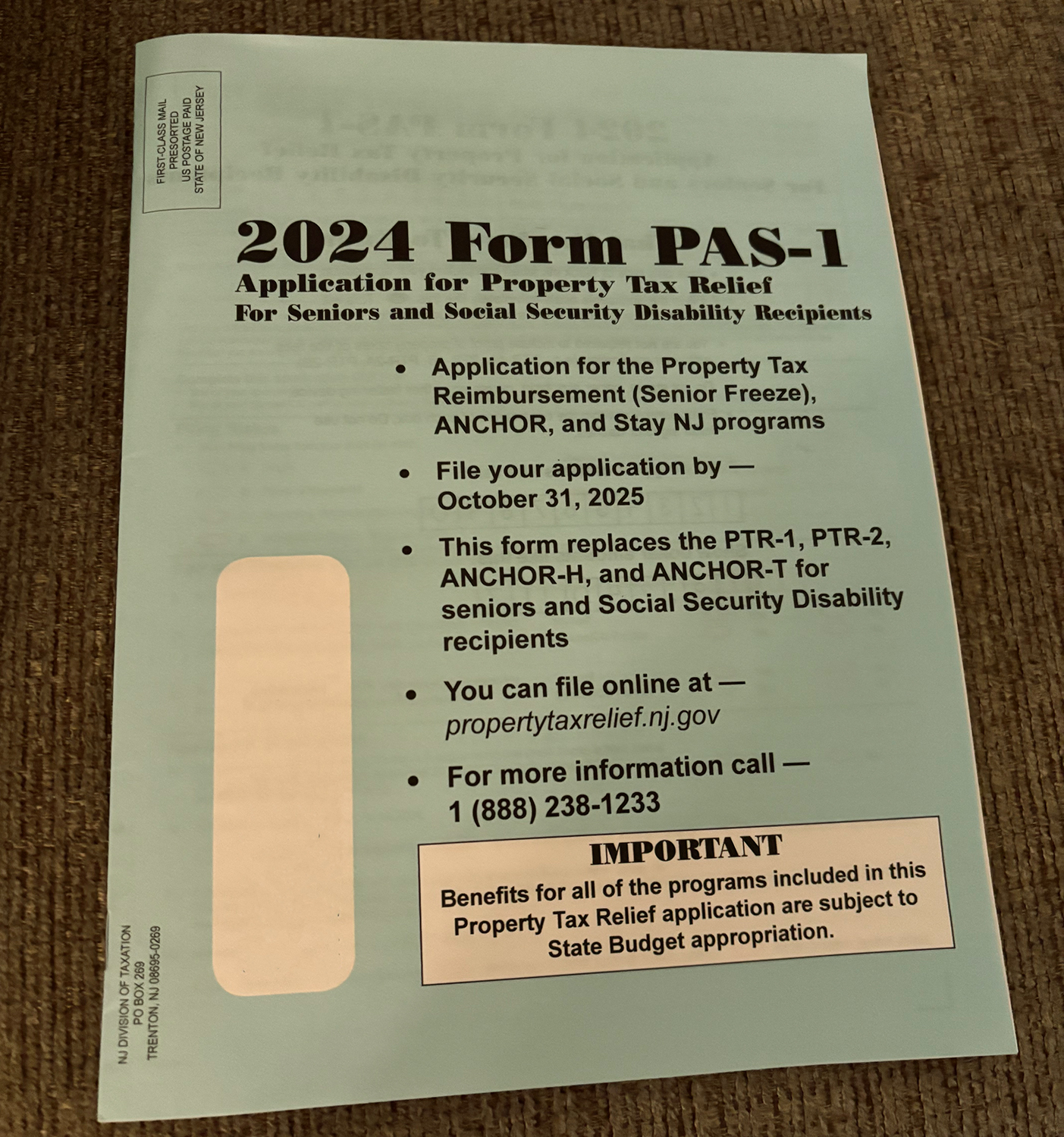 New Jersey’s Combined Property Tax Relief Application for Seniors