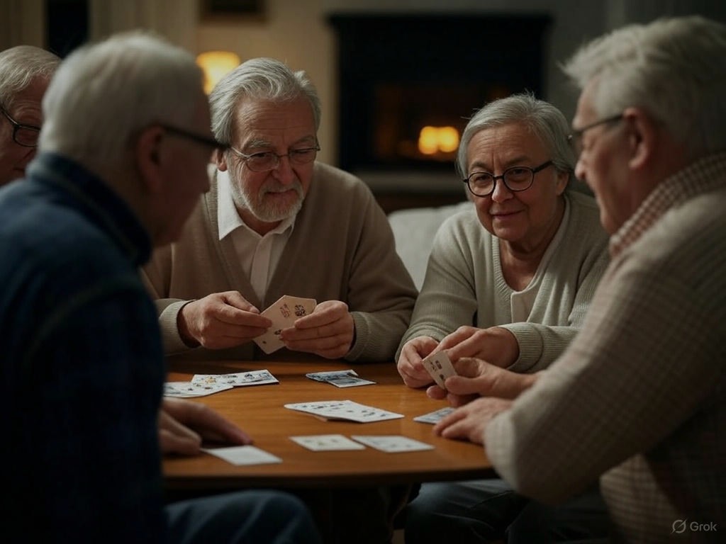 A photo of seniors playing a card game.