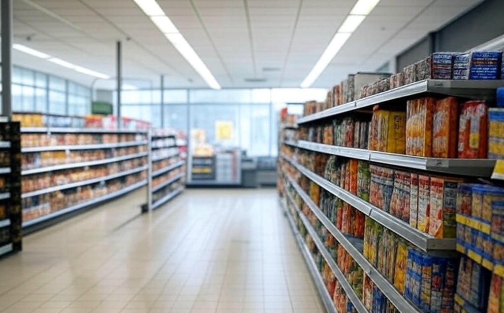 A photo of a grocery story aisle.