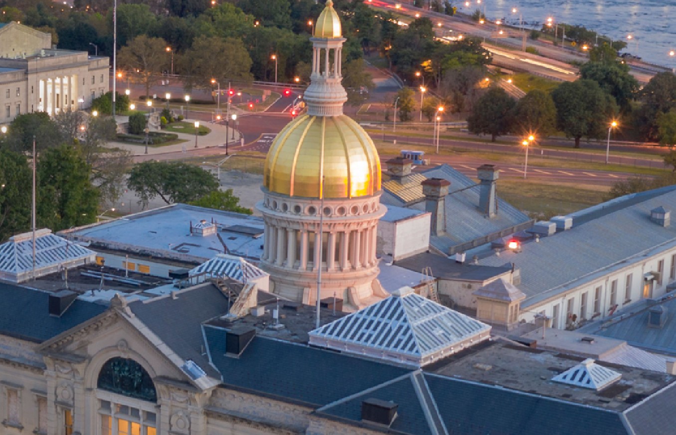 A photo of the New Jersey Statehouse from above.