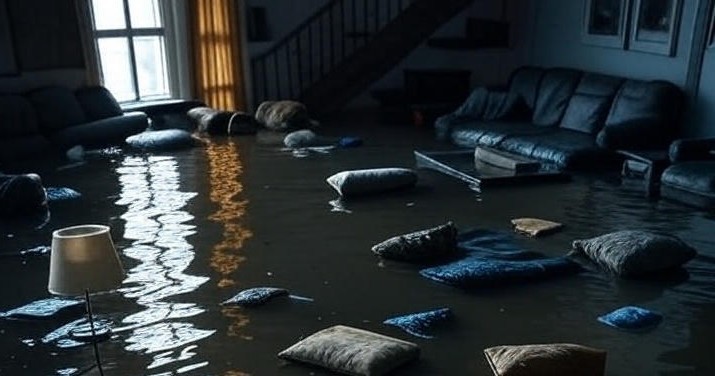 A photo of a flooded out house.