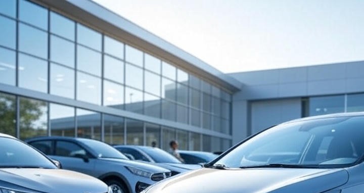 A photo of a typical American car dealership.